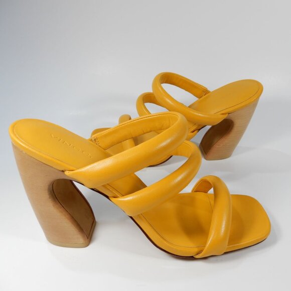 VINCE Dara Tubular Three-band Slide Sandals 8.5 Papaya Yellow Leather NEW $330 - Picture 7 of 15